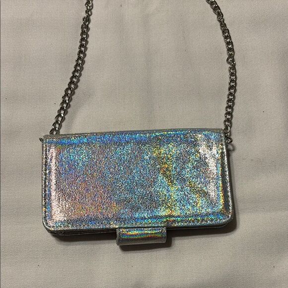 Silver Iridescent Clutch with Chain Strap - Picture 2 of 8